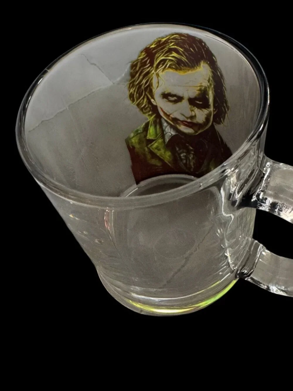 Joker Dark Knight Clear Glass Coffee Mug, 11 oz, Villain Graphic Print